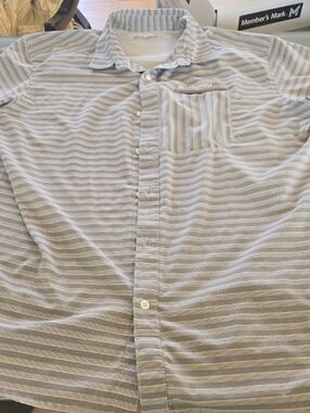 Columbia Men’s Light Blue and White Striped Button-Down Shirt